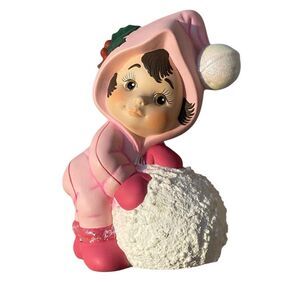 Vintage Collectible Ceramic Sweet tot With Snowball RETRO HAND PAINTED MCM Vtg